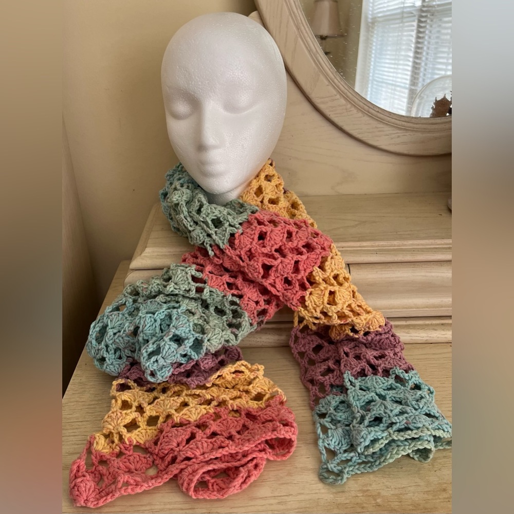 Crocheted Spring Scarf -Handmade